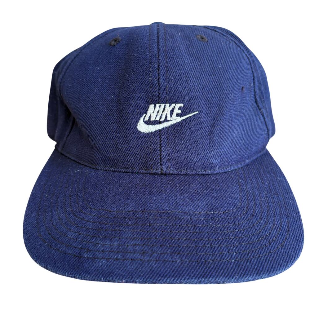 Nike Sports Specialties Navy Wool Blend Fitted Hat Cap Swoosh 7 1/8 Vintage 90's